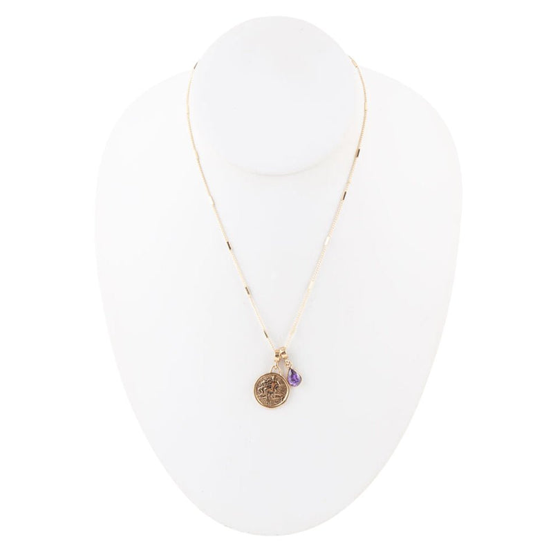Aquarius - Zodiac Purple Amethyst Golden Charm Necklace