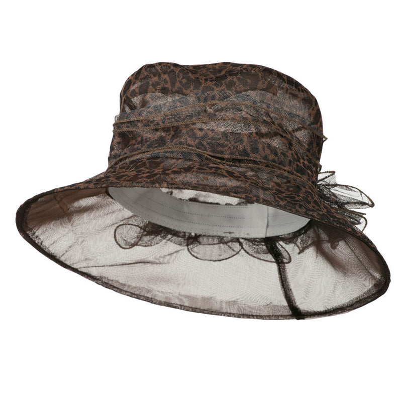 Leopard Print Ruffle Flower Organza Hat