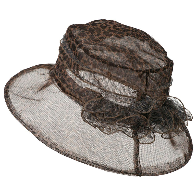 Leopard Print Ruffle Flower Organza Hat