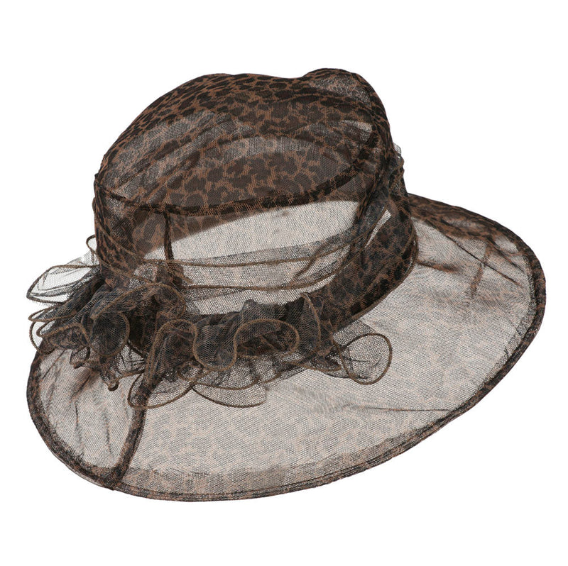 Leopard Print Ruffle Flower Organza Hat