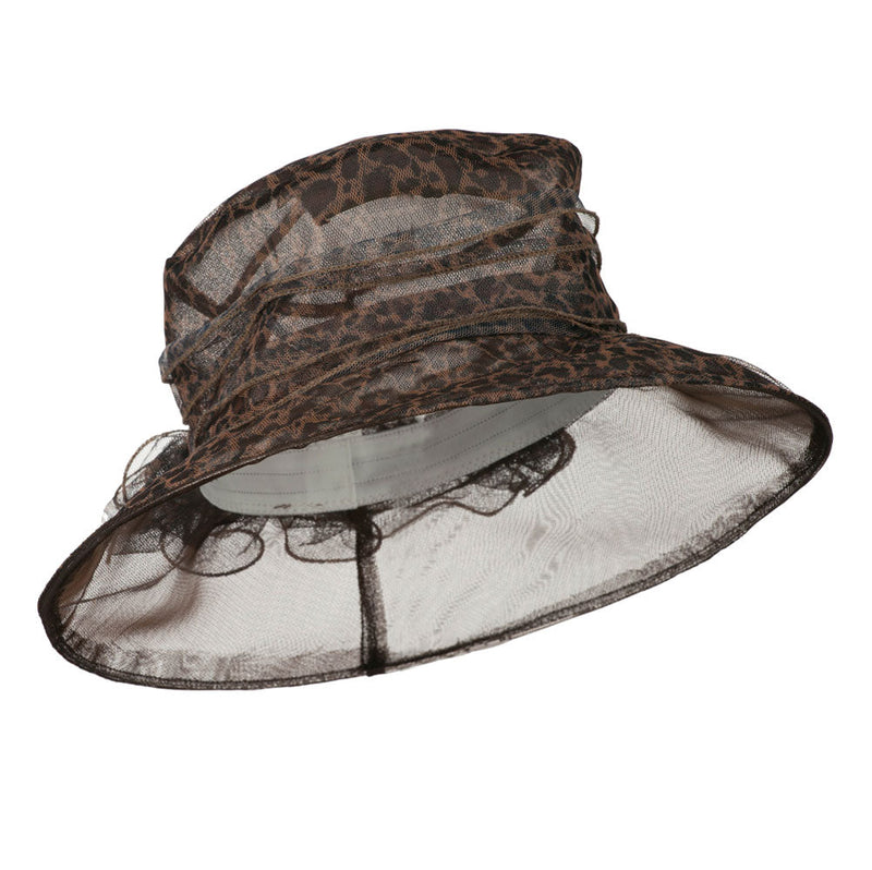 Leopard Print Ruffle Flower Organza Hat