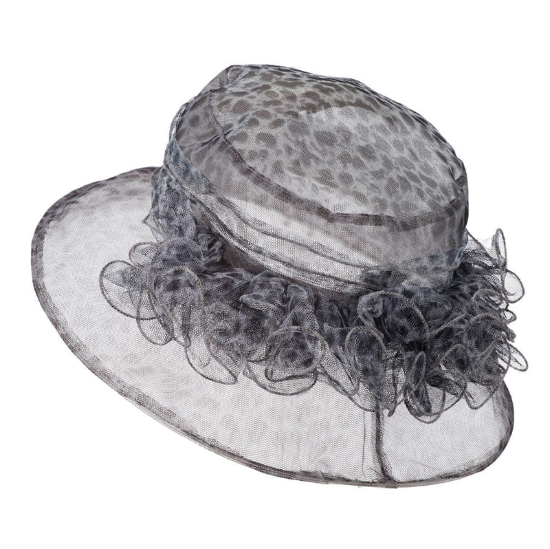 Leopard Print Ruffle Flower Organza Hat