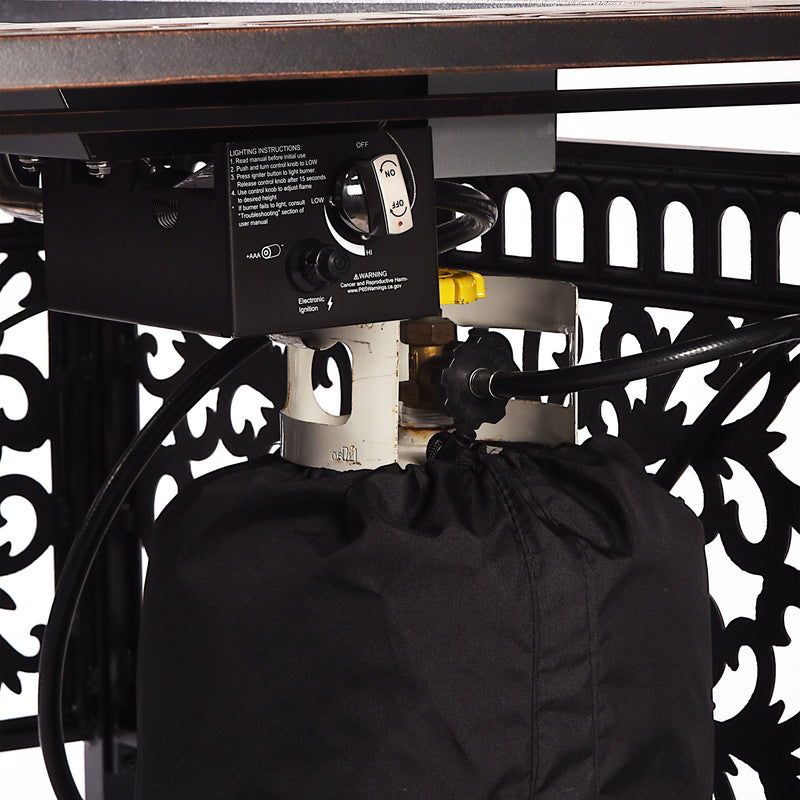 Black Aluminum Fire Table Set with Four Club Chairs