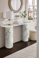 Arabescato Carrara White Marble Console Table - Handcrafted Designer Fluted Legs