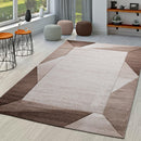 Living Room Rug Madeira Bordered with Geometric Pattern - Brown Beige