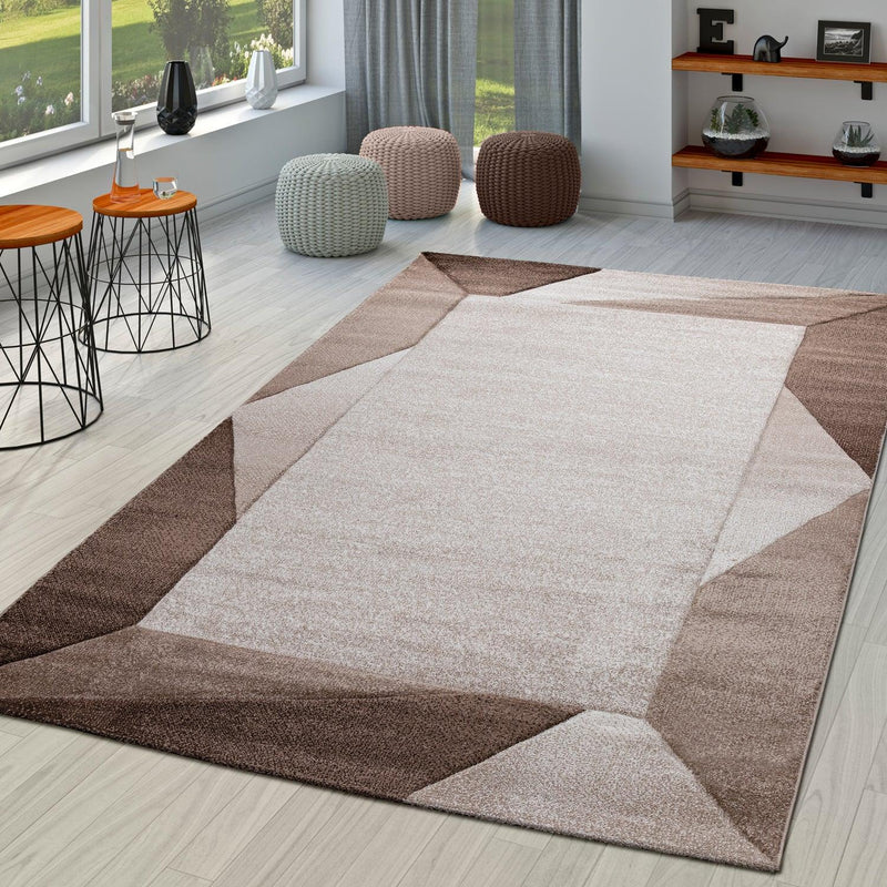 Living Room Rug Madeira Bordered with Geometric Pattern - Brown Beige