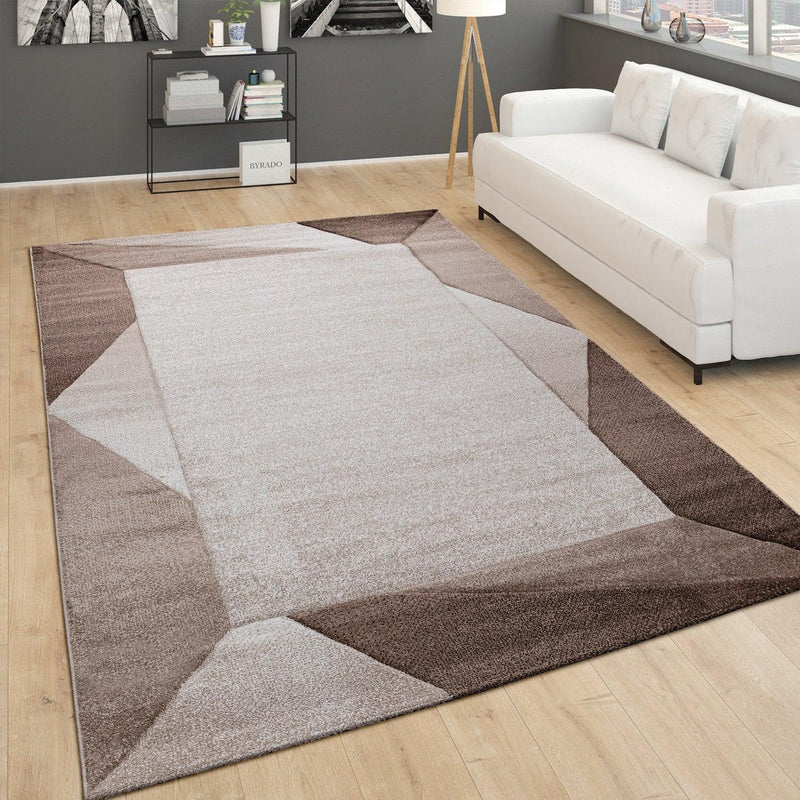 Living Room Rug Madeira Bordered with Geometric Pattern - Brown Beige