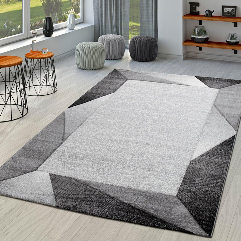 Living Room Rug Madeira Bordered with Geometric Pattern - Grey