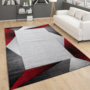 Living Room Rug Madeira Bordered with Geometric Pattern - Grey Red