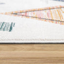 Area Rug Cream Low-Pile Boho Style Colorful Diamond Pattern