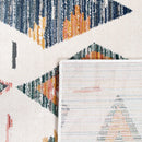 Area Rug Cream Low-Pile Boho Style Colorful Diamond Pattern