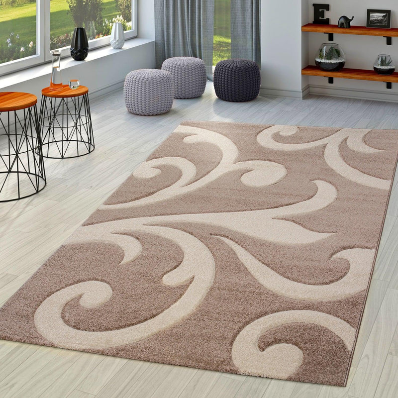 Area Rug Lafleur Modern Floral Pattern with Contour Cut - Beige