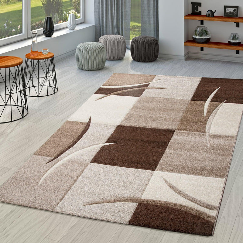 Area Rug Madeira Checkered with Contour Cut - Brown
