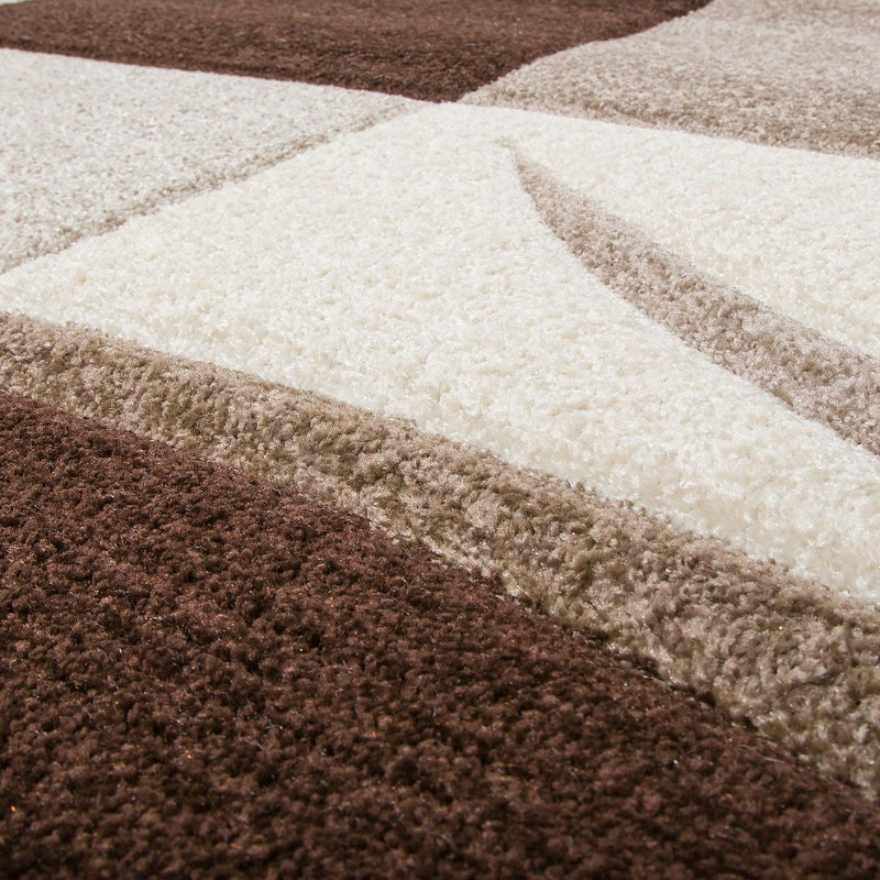 Area Rug Madeira Checkered with Contour Cut - Brown