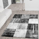 Area Rug Madeira Checkered with Contour Cut - Grey Black
