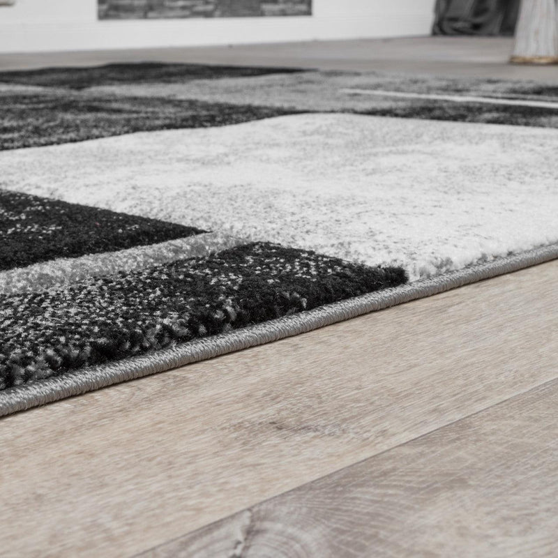 Area Rug Madeira Checkered with Contour Cut - Grey Black