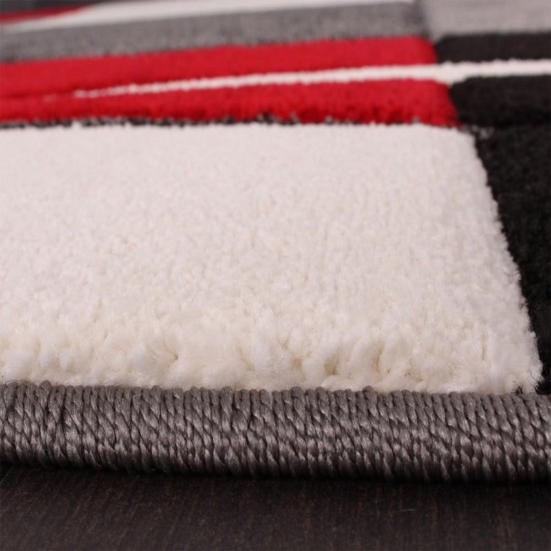 Area Rug Madeira Checkered with Contour Cut - Grey Red