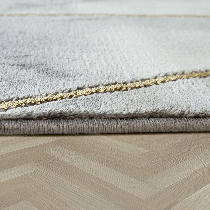 Area Rug Marble Pattern Hardwearing in Grey Gold Beige