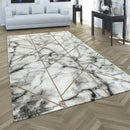 Area Rug Marble Pattern Hardwearing in Grey Gold Cream