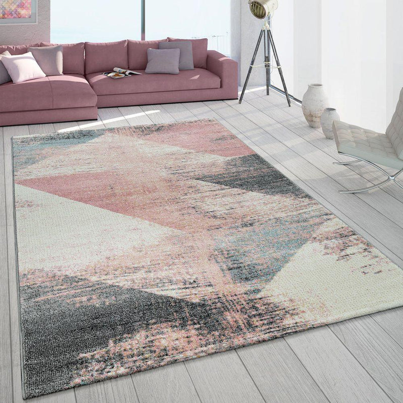 Area Rug Mero Modern Abstract Design - Pink White Grey