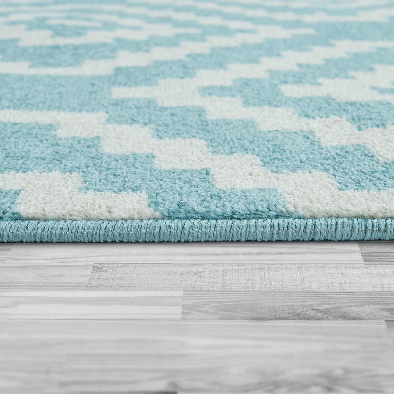 Area Rug Stella Moroccan Diamond Pattern - Pastel Blue White