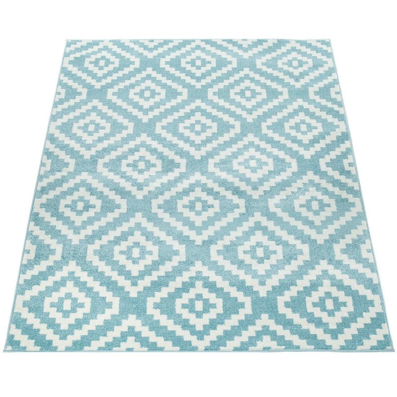 Area Rug Stella Moroccan Diamond Pattern - Pastel Blue White