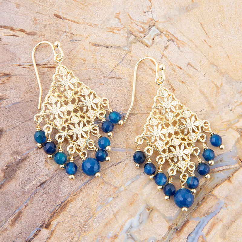 Argo Blue Jade Golden Drop Chandelier Earrings