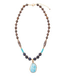Argo Blue Apatite and Brown Tiger's Eye Golden Pendant Necklace