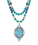 Argo Blue Apatite and Golden Bronze Pendant Necklace