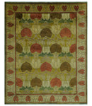 Art and Craft Design Olive Green And Brown Hand Knotted 8x10 Wool Area Rug