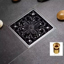 Art carved black brass & gold shower drain cover bathroom grate by Decorbites