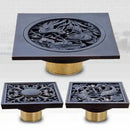 Art carved black brass & gold shower drain cover bathroom grate by Decorbites
