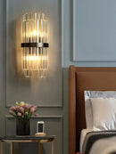 GobekUsa Art Deco Stainless Steel Crystal LED Wall Sconce Black Gold Bedroom Corridor