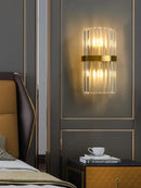 GobekUsa Art Deco Stainless Steel Crystal LED Wall Sconce Black Gold Bedroom Corridor