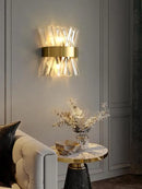 GobekUsa Art Deco Stainless Steel Crystal LED Wall Sconce Black Gold Bedroom Corridor