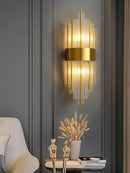 GobekUsa Art Deco Stainless Steel Crystal LED Wall Sconce Black Gold Bedroom Corridor