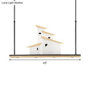 GobekUsa Art Deco Island Pendant Ceiling Light, LED Metal Fixture in White with Wood Bracket - Warm/White Light