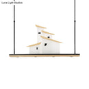 GobekUsa Art Deco Island Pendant Ceiling Light, LED Metal Fixture in White with Wood Bracket - Warm/White Light