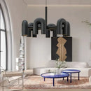 GobekUsa Art Deco Metal Chandelier in Black, Orange, and Gray - Adjustable Cord - Dining Room, Foyer, Bedroom Lighting