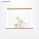 GobekUsa Art Deco Island Pendant Ceiling Light, LED Metal Fixture in White with Wood Bracket - Warm/White Light