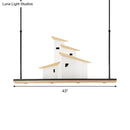 GobekUsa Art Deco Island Pendant Ceiling Light, LED Metal Fixture in White with Wood Bracket - Warm/White Light
