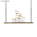 GobekUsa Art Deco Island Pendant Ceiling Light, LED Metal Fixture in White with Wood Bracket - Warm/White Light