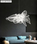 GobekUsa White Tulle-Like Floral Chandelier LED Cafe Light Fixture