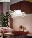 GobekUsa White Tulle-Like Floral Chandelier LED Cafe Light Fixture