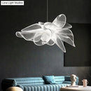 GobekUsa White Tulle-Like Floral Chandelier LED Cafe Light Fixture