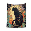 Art nouveau black cat tapestry wall hanging bedroom floral decor by Decorbites