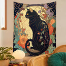 Art nouveau black cat tapestry wall hanging bedroom floral decor by Decorbites