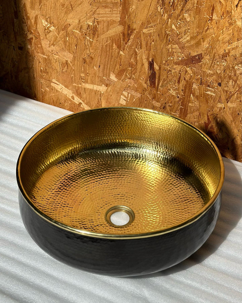 Handcrafted Brass Vessel Sink - Black Round Bathroom Sink Nya