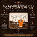 Longhorn Beer Pint Glasses - Set of 4 by Arthur Court Designs