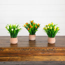 10” Artificial Tulip Plant in Ceramic Planter -Set of 3